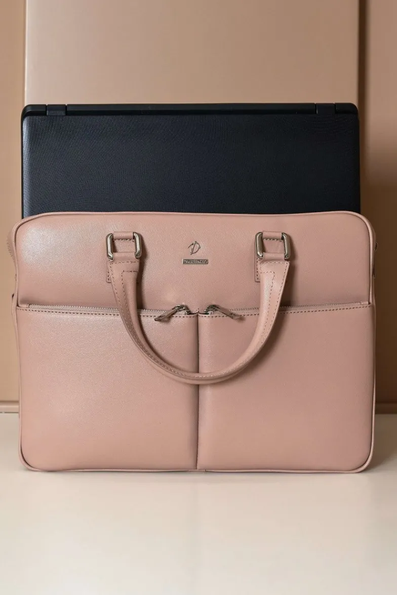 D'Arienzo Justin - Borsa Ventiquattrore in pelle di vitello beige saffiano doppia tasca