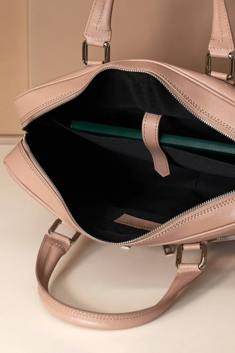 D'Arienzo Justin - Borsa Ventiquattrore in pelle di vitello beige saffiano doppia tasca