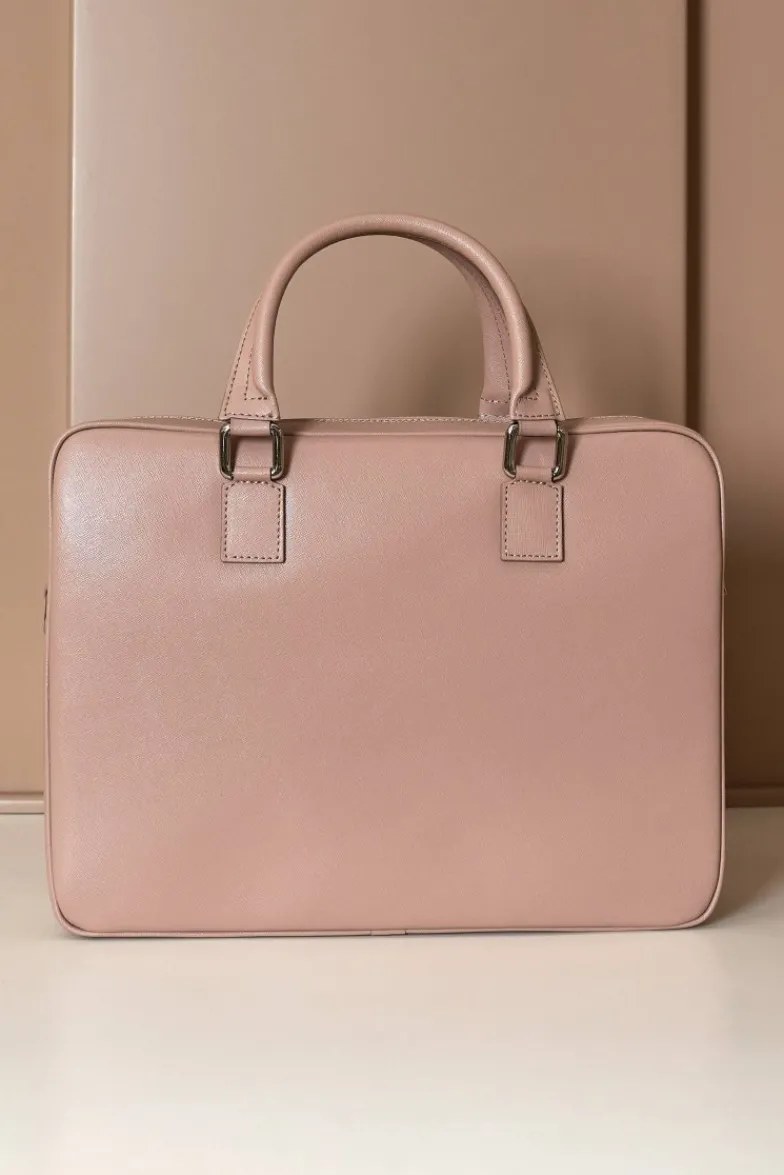 D'Arienzo Justin - Borsa Ventiquattrore in pelle di vitello beige saffiano doppia tasca