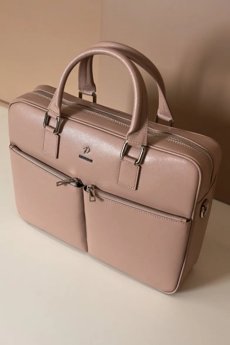 D'Arienzo Justin - Borsa Ventiquattrore in pelle di vitello beige saffiano doppia tasca