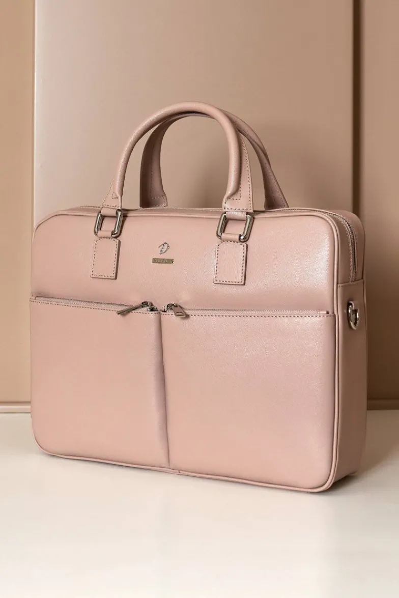 D'Arienzo Justin - Borsa Ventiquattrore in pelle di vitello beige saffiano doppia tasca