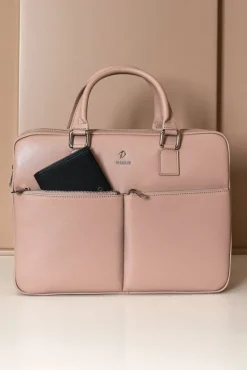 D'Arienzo Justin - Borsa Ventiquattrore in pelle di vitello beige saffiano doppia tasca