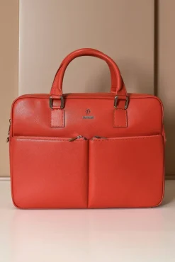 D'Arienzo Justin - Borsa Ventiquattrore in pelle di vitello arancione saffiano doppia tasca
