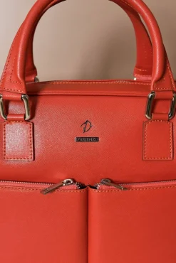 D'Arienzo Justin - Borsa Ventiquattrore in pelle di vitello arancione saffiano doppia tasca
