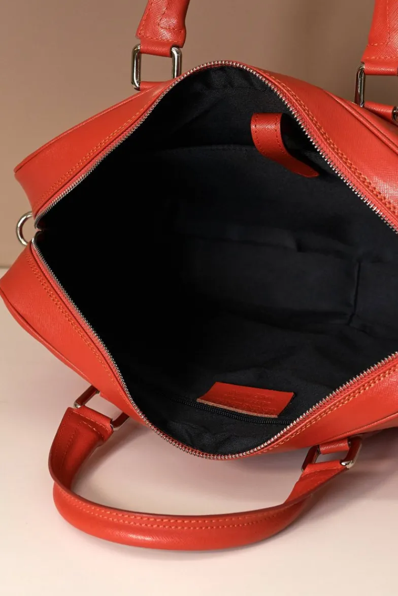 D'Arienzo Justin - Borsa Ventiquattrore in pelle di vitello arancione saffiano doppia tasca