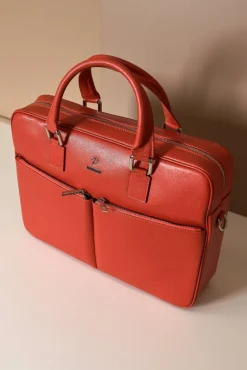 D'Arienzo Justin - Borsa Ventiquattrore in pelle di vitello arancione saffiano doppia tasca