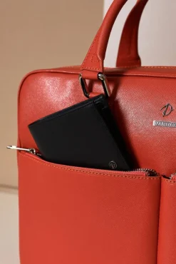 D'Arienzo Justin - Borsa Ventiquattrore in pelle di vitello arancione saffiano doppia tasca