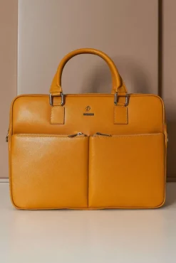 D'Arienzo Justin - Borsa Ventiquattrore in pelle di vitello ocra saffiano con doppia tasca