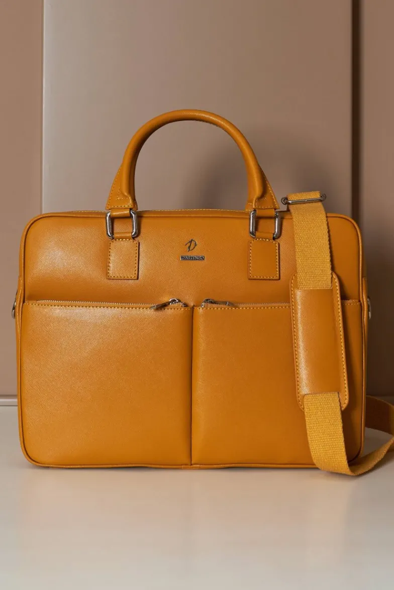 D'Arienzo Justin - Borsa Ventiquattrore in pelle di vitello ocra saffiano con doppia tasca