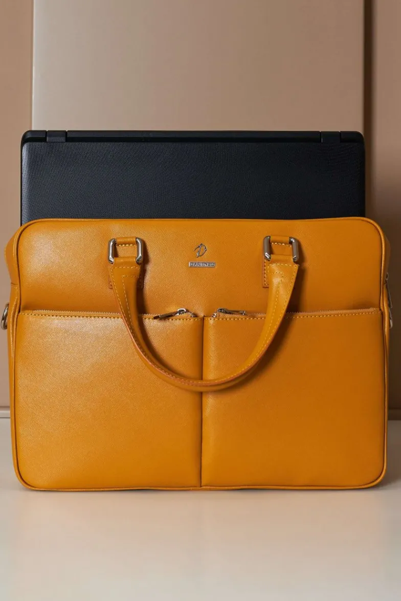 D'Arienzo Justin - Borsa Ventiquattrore in pelle di vitello ocra saffiano con doppia tasca
