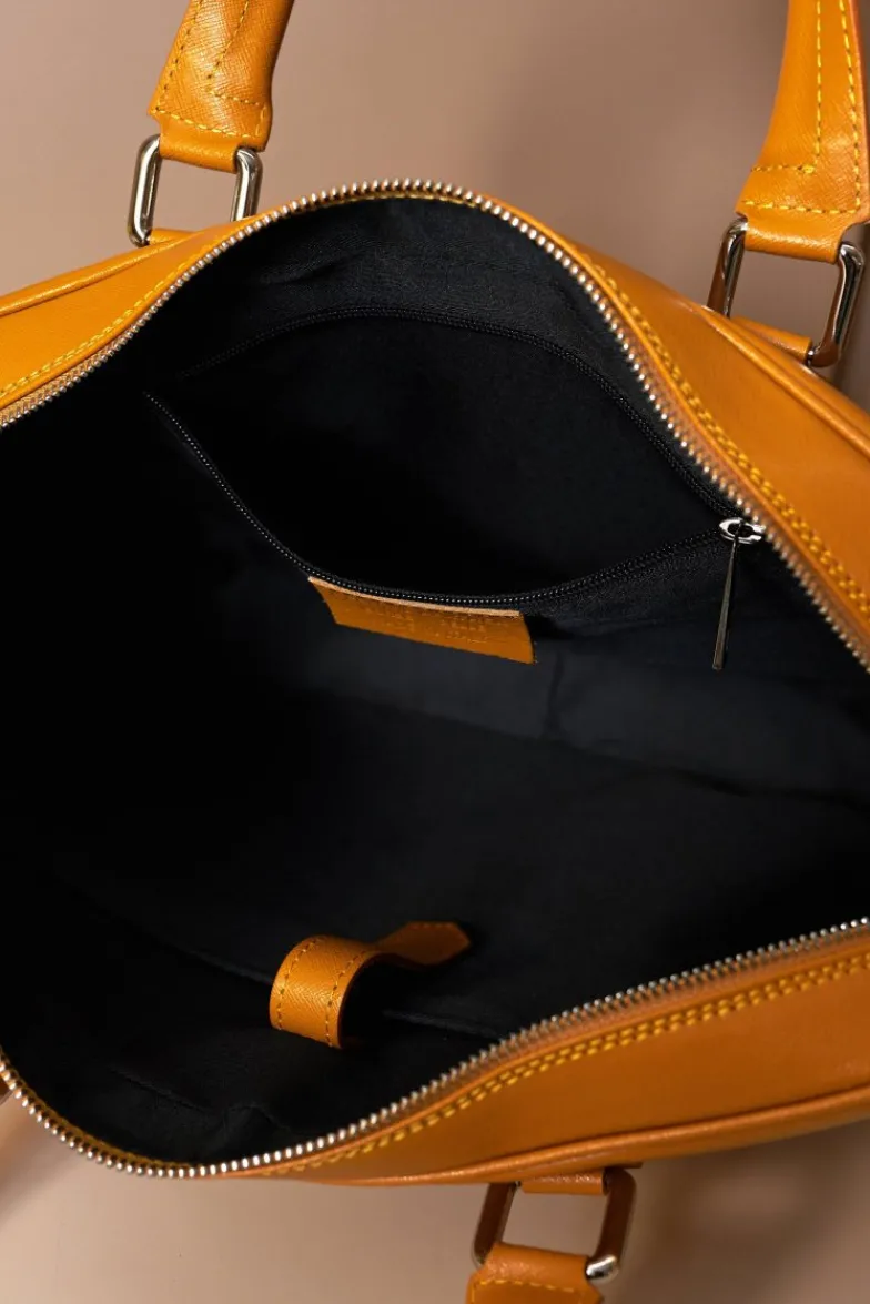 D'Arienzo Justin - Borsa Ventiquattrore in pelle di vitello ocra saffiano con doppia tasca