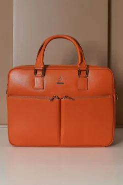 D'Arienzo Justin - Borsa Ventiquattrore in pelle di vitello arancio saffiano doppia tasca