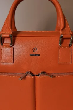 D'Arienzo Justin - Borsa Ventiquattrore in pelle di vitello arancio saffiano doppia tasca