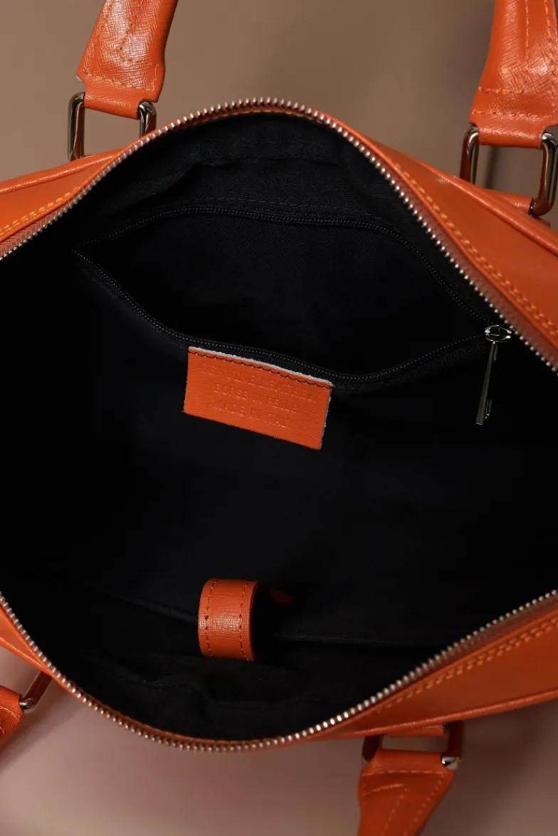D'Arienzo Justin - Borsa Ventiquattrore in pelle di vitello arancio saffiano doppia tasca