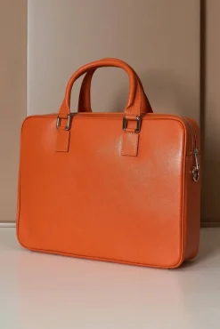 D'Arienzo Justin - Borsa Ventiquattrore in pelle di vitello arancio saffiano doppia tasca