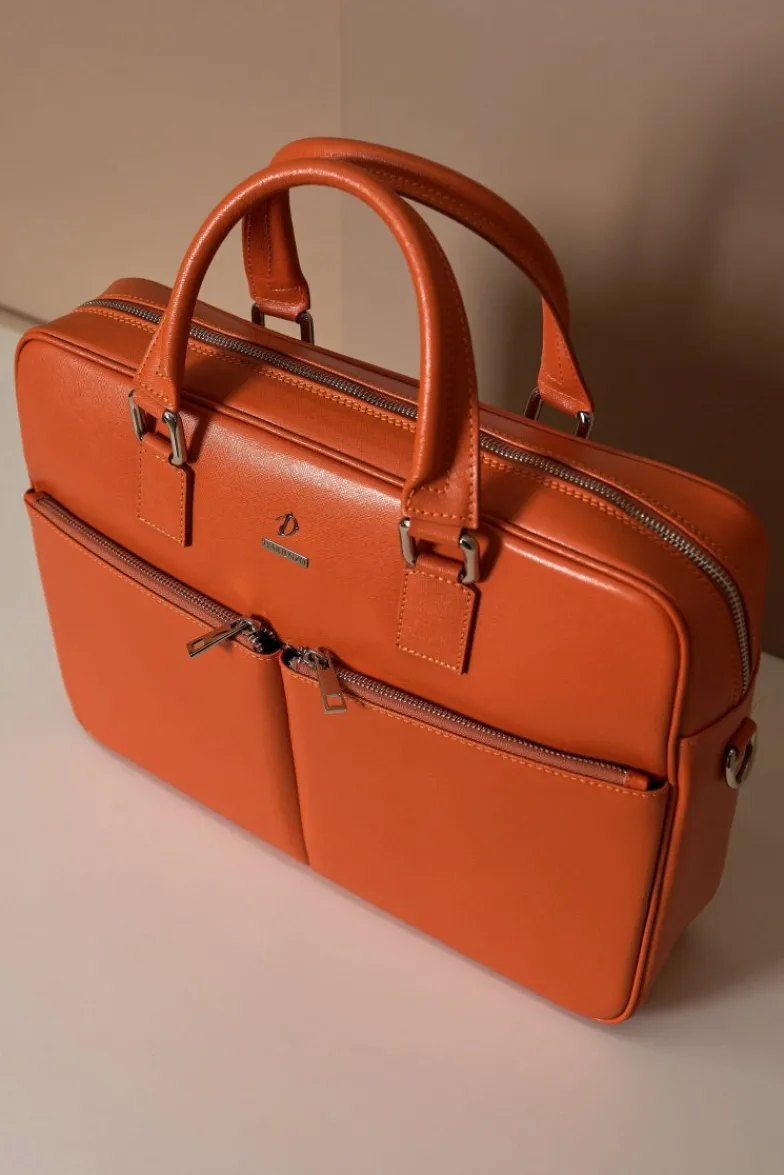 D'Arienzo Justin - Borsa Ventiquattrore in pelle di vitello arancio saffiano doppia tasca