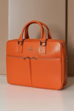D'Arienzo Justin - Borsa Ventiquattrore in pelle di vitello arancio saffiano doppia tasca