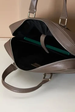 D'Arienzo Justin - Borsa Ventiquattrore in pelle di vitello color fango saffiano con doppia tasca