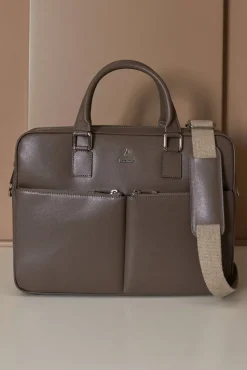 D'Arienzo Justin - Borsa Ventiquattrore in pelle di vitello color fango saffiano con doppia tasca