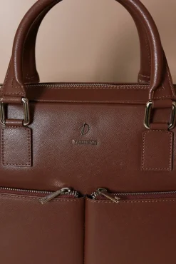 D'Arienzo Justin - Borsa Ventiquattrore in pelle di vitello marrone saffiano con doppia tasca