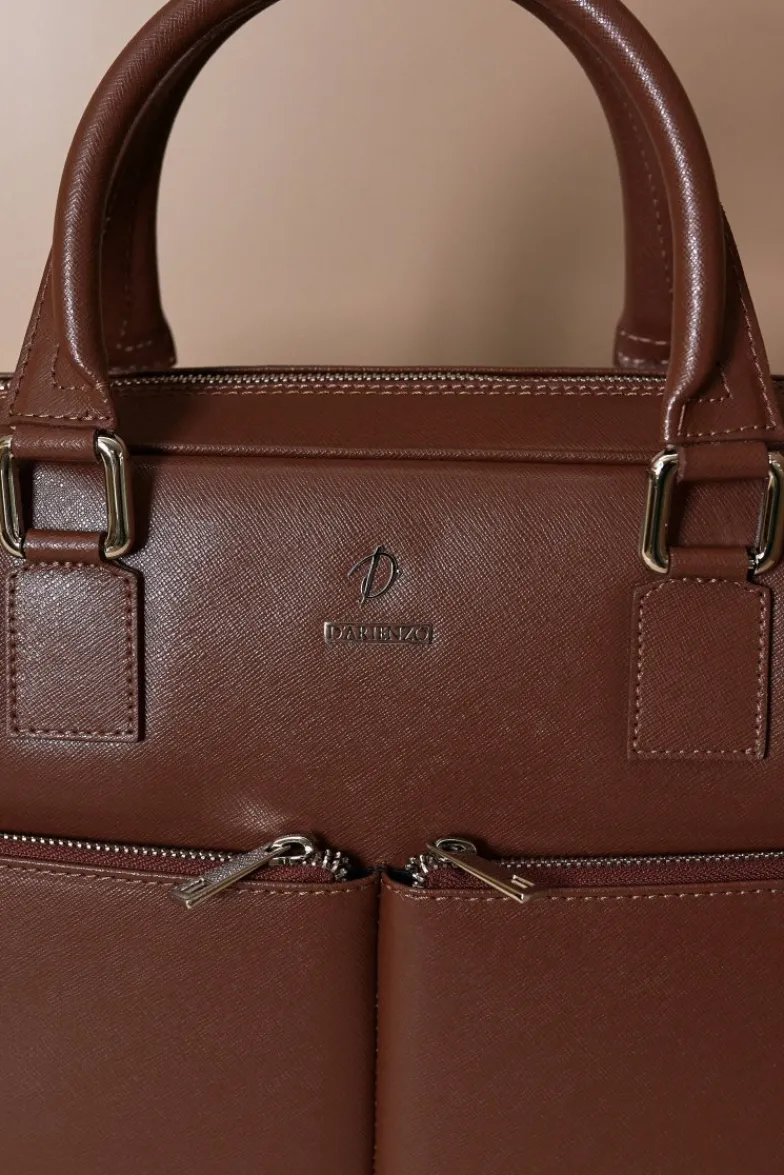 D'Arienzo Justin - Borsa Ventiquattrore in pelle di vitello marrone saffiano con doppia tasca