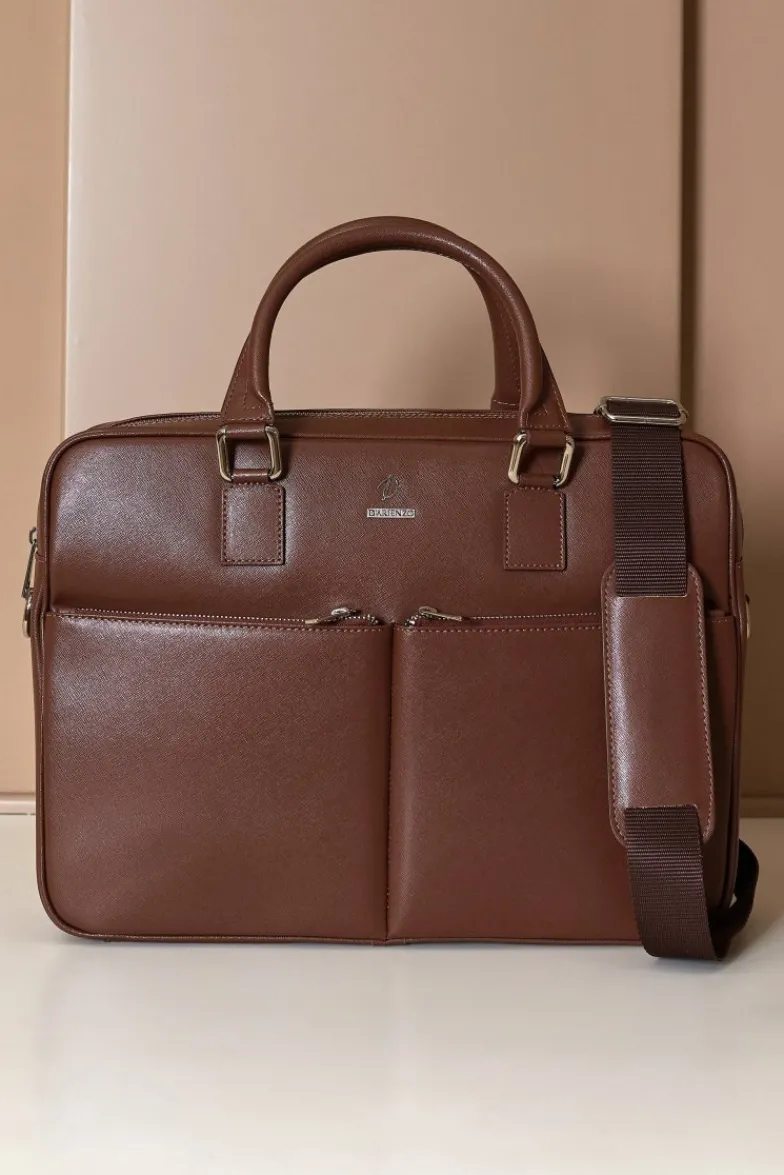 D'Arienzo Justin - Borsa Ventiquattrore in pelle di vitello marrone saffiano con doppia tasca