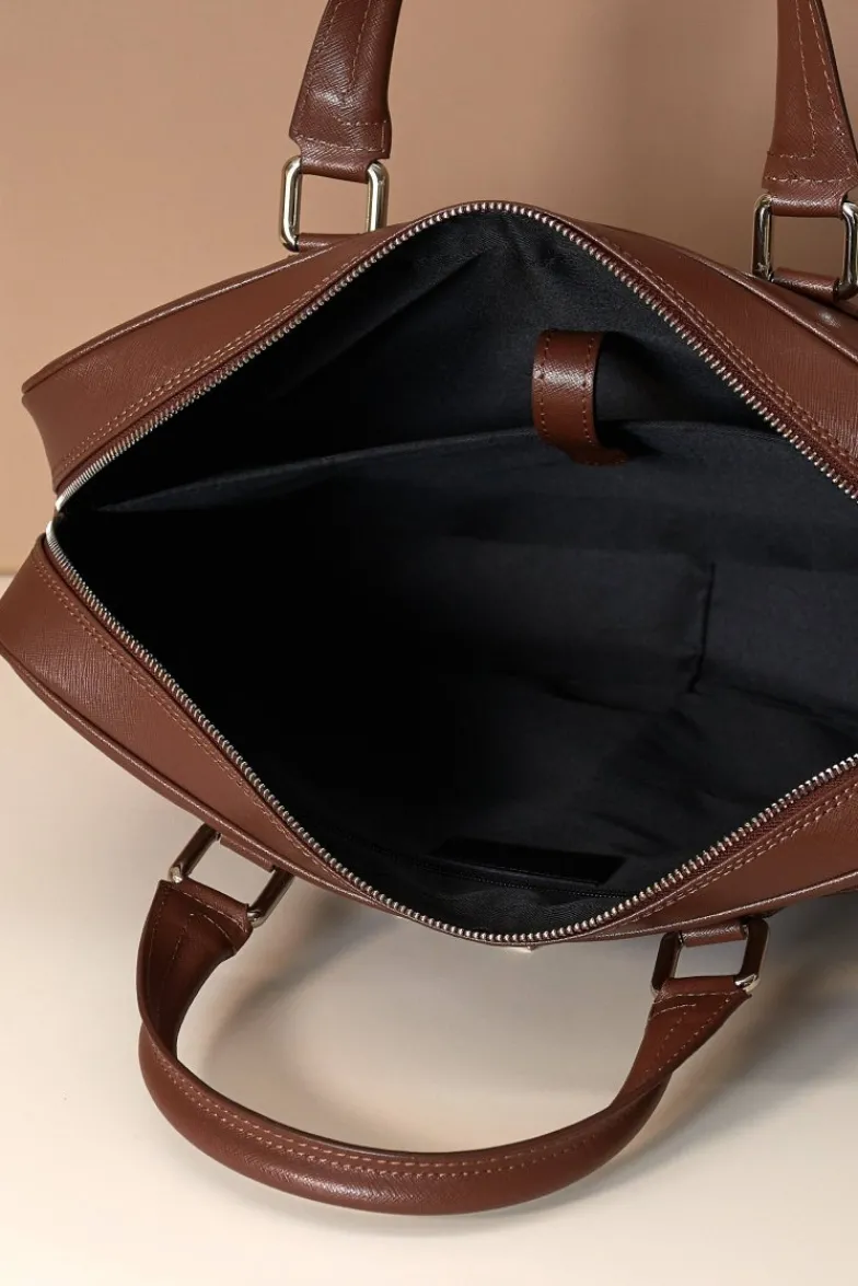 D'Arienzo Justin - Borsa Ventiquattrore in pelle di vitello marrone saffiano con doppia tasca