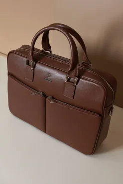 D'Arienzo Justin - Borsa Ventiquattrore in pelle di vitello marrone saffiano con doppia tasca
