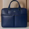 D'Arienzo Justin - Borsa Ventiquattrore in pelle di vitello blu scuro saffiano doppia tasca