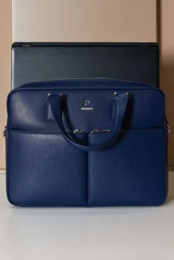 D'Arienzo Justin - Borsa Ventiquattrore in pelle di vitello blu scuro saffiano doppia tasca