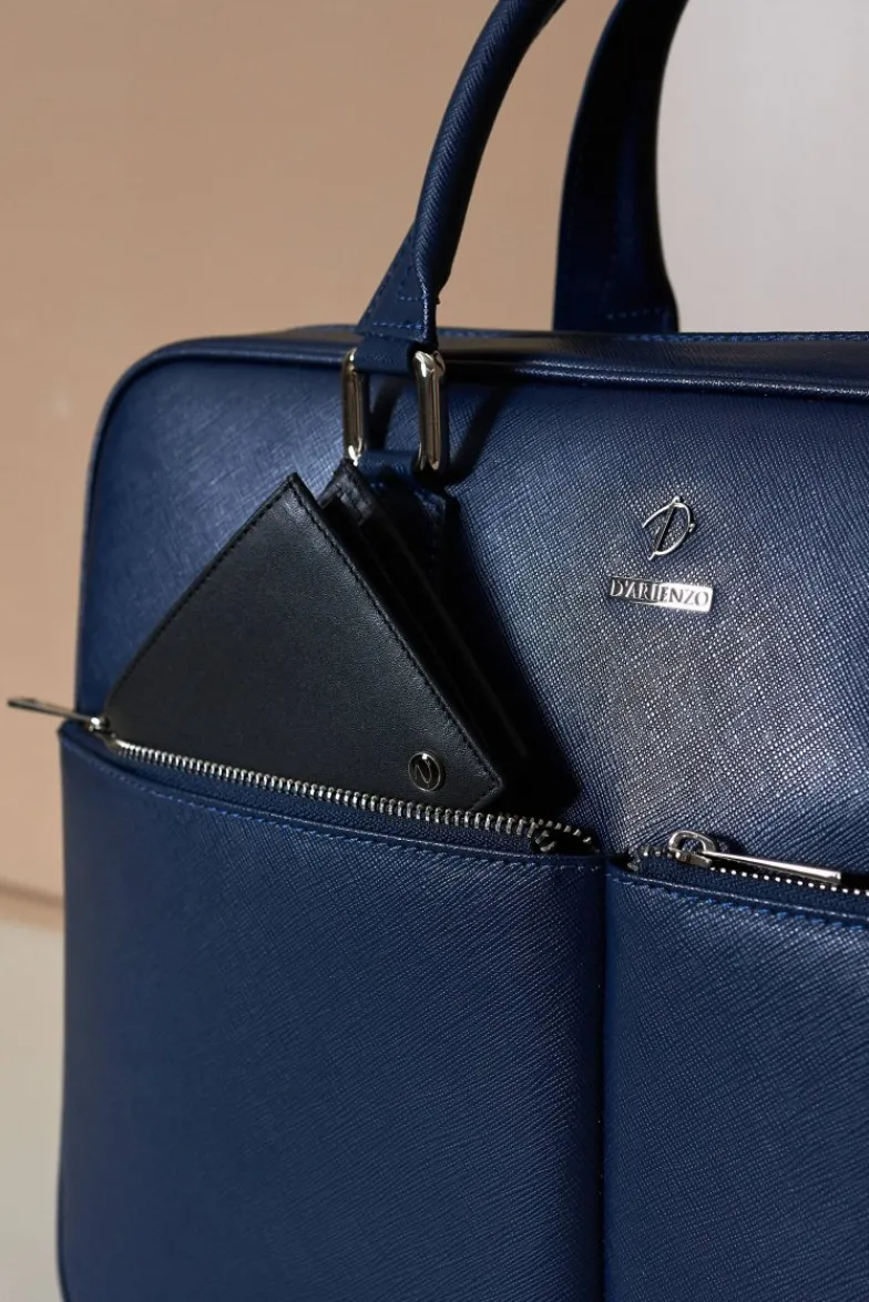 D'Arienzo Justin - Borsa Ventiquattrore in pelle di vitello blu scuro saffiano doppia tasca