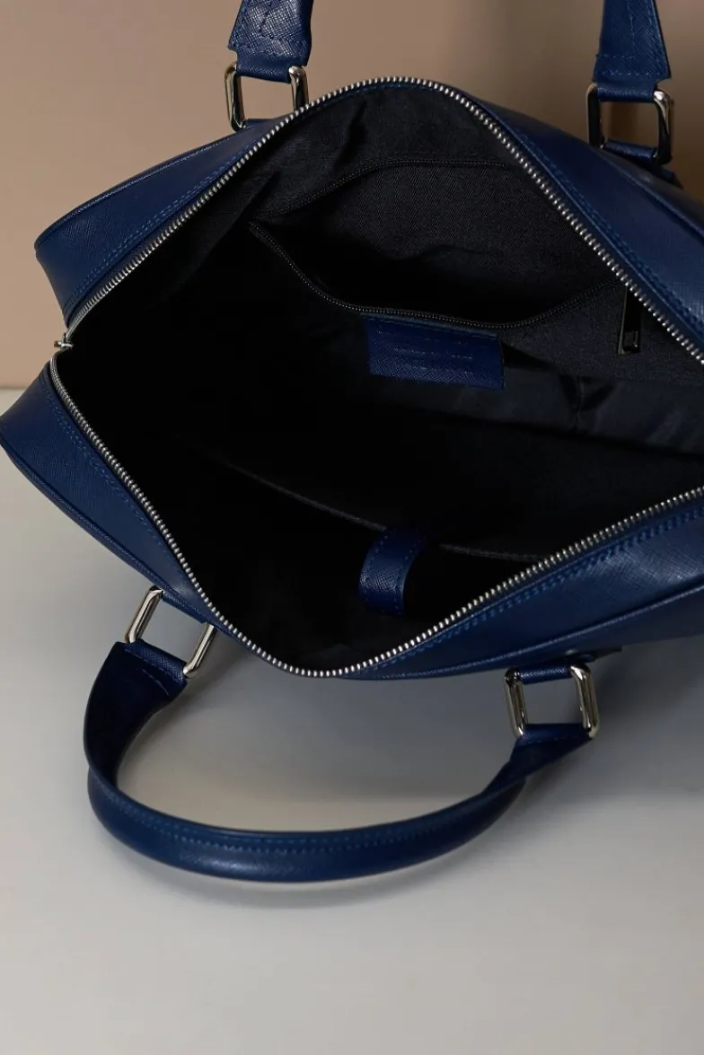 D'Arienzo Justin - Borsa Ventiquattrore in pelle di vitello blu scuro saffiano doppia tasca