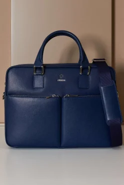 D'Arienzo Justin - Borsa Ventiquattrore in pelle di vitello blu scuro saffiano doppia tasca