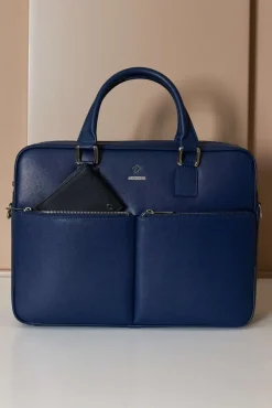 D'Arienzo Justin - Borsa Ventiquattrore in pelle di vitello blu scuro saffiano doppia tasca