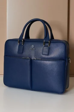 D'Arienzo Justin - Borsa Ventiquattrore in pelle di vitello blu scuro saffiano doppia tasca