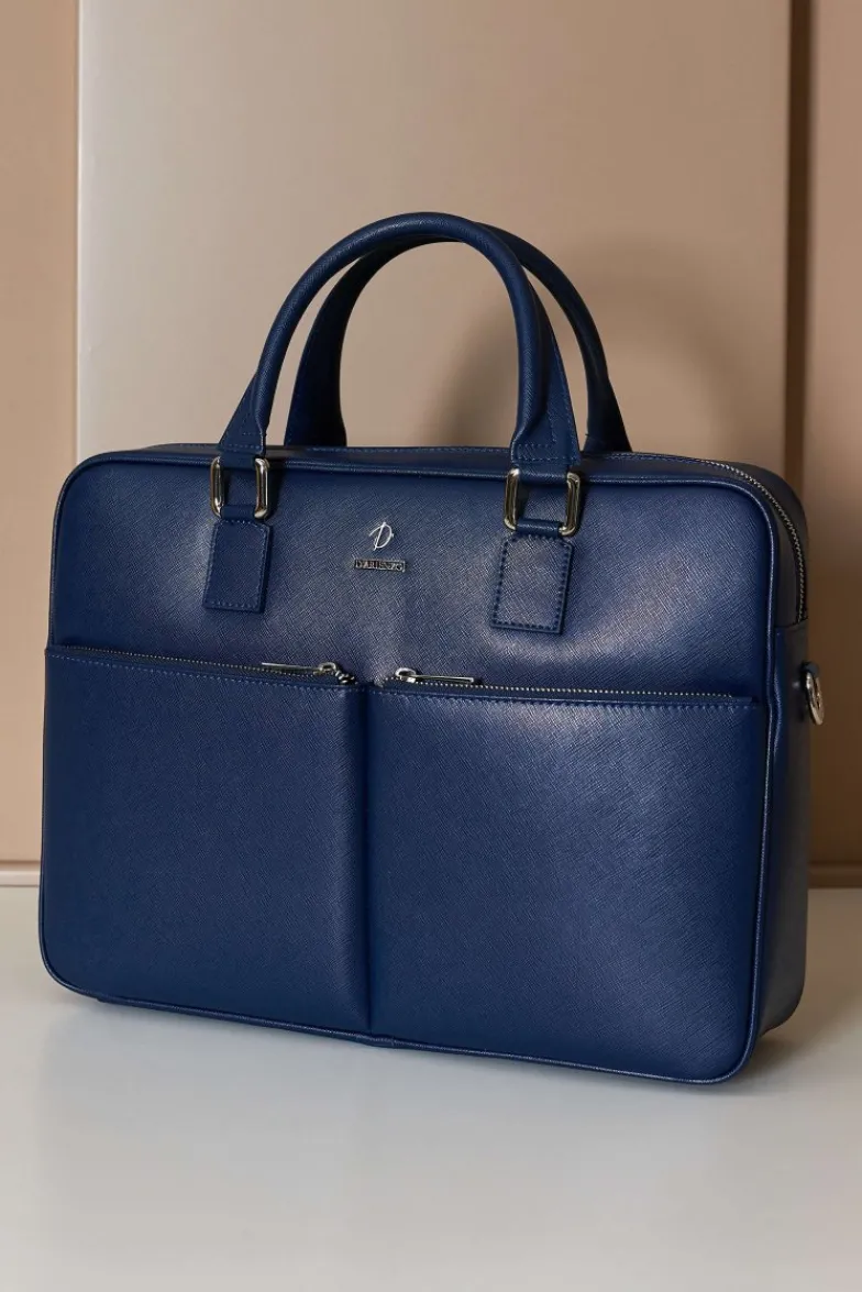 D'Arienzo Justin - Borsa Ventiquattrore in pelle di vitello blu scuro saffiano doppia tasca