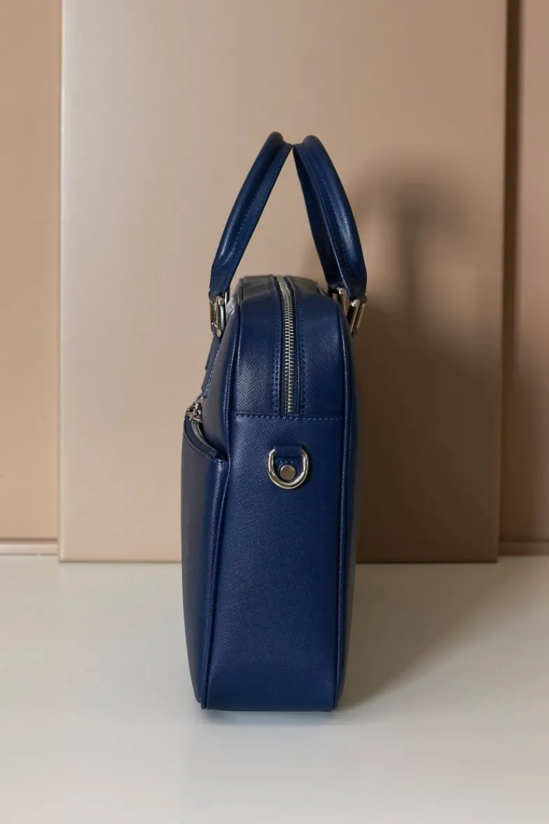 D'Arienzo Justin - Borsa Ventiquattrore in pelle di vitello blu scuro saffiano doppia tasca