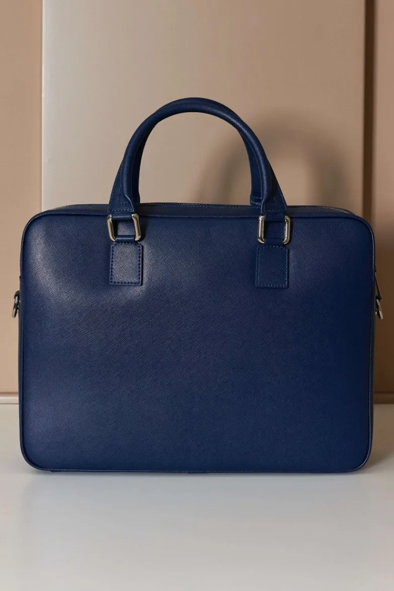 D'Arienzo Justin - Borsa Ventiquattrore in pelle di vitello blu scuro saffiano doppia tasca