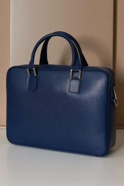 D'Arienzo Justin - Borsa Ventiquattrore in pelle di vitello blu scuro saffiano doppia tasca