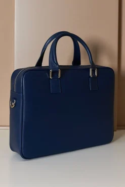 D'Arienzo Justin - Borsa Ventiquattrore in pelle di vitello blu scuro saffiano doppia tasca