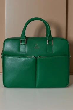 D'Arienzo Justin - Borsa Ventiquattrore in pelle di vitello verde chiaro saffiano con doppia tasca
