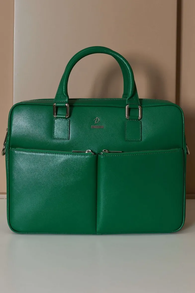 D'Arienzo Justin - Borsa Ventiquattrore in pelle di vitello verde chiaro saffiano con doppia tasca