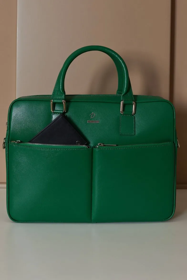 D'Arienzo Justin - Borsa Ventiquattrore in pelle di vitello verde chiaro saffiano con doppia tasca