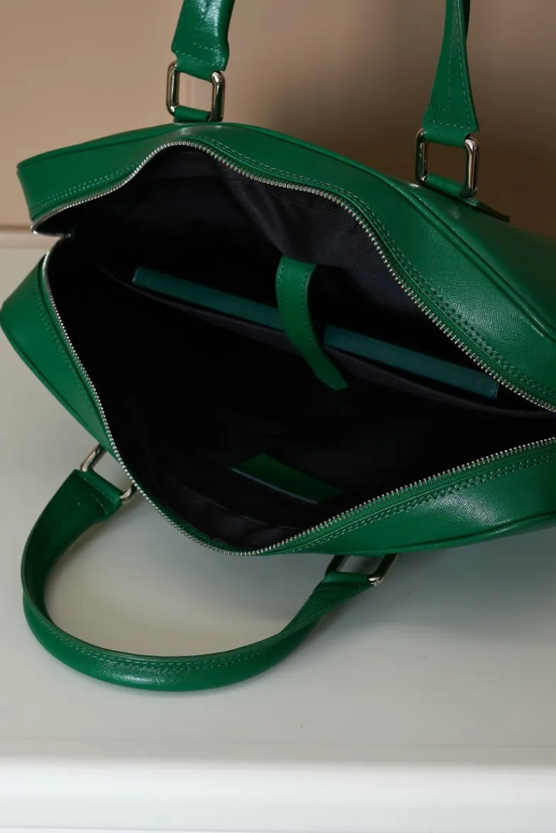 D'Arienzo Justin - Borsa Ventiquattrore in pelle di vitello verde chiaro saffiano con doppia tasca