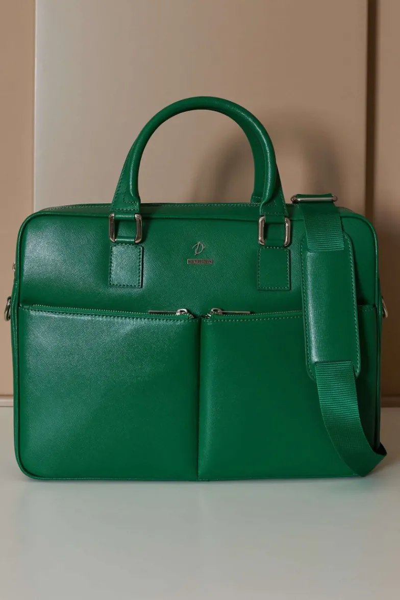 D'Arienzo Justin - Borsa Ventiquattrore in pelle di vitello verde chiaro saffiano con doppia tasca