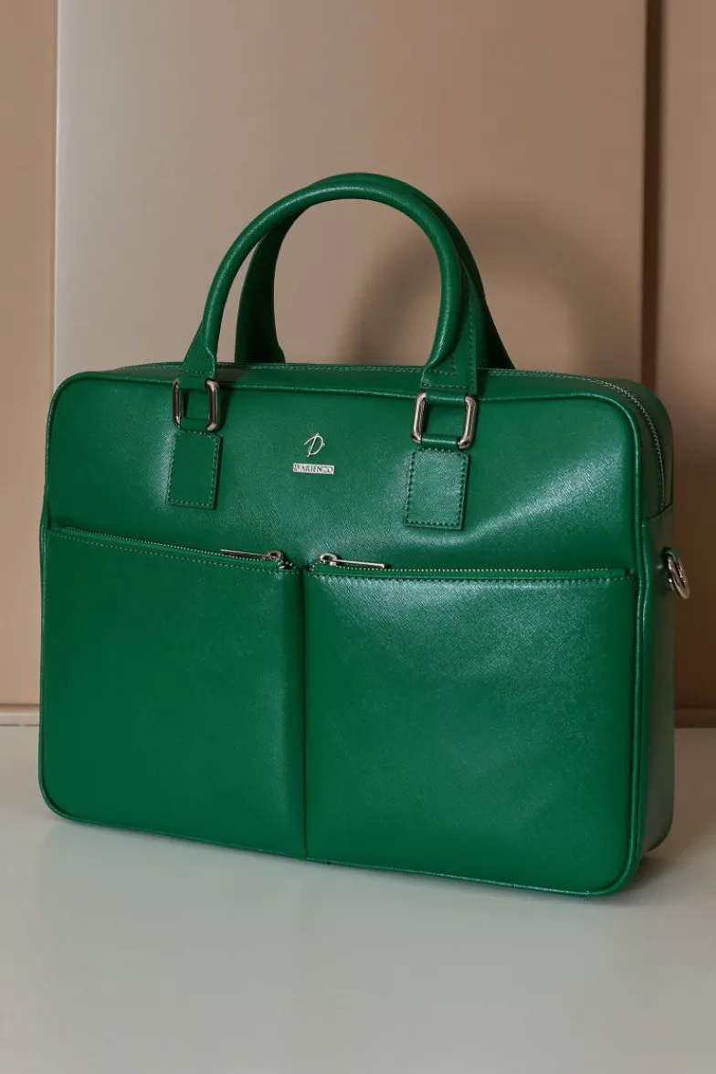 D'Arienzo Justin - Borsa Ventiquattrore in pelle di vitello verde chiaro saffiano con doppia tasca