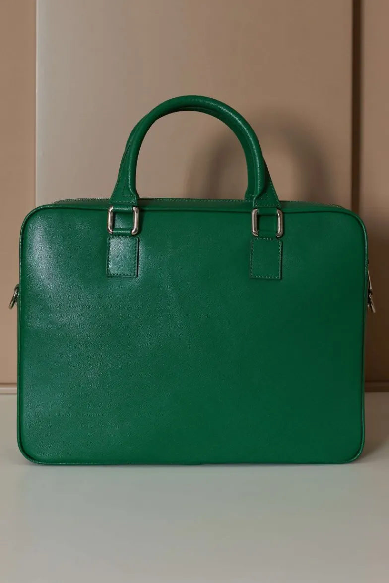 D'Arienzo Justin - Borsa Ventiquattrore in pelle di vitello verde chiaro saffiano con doppia tasca