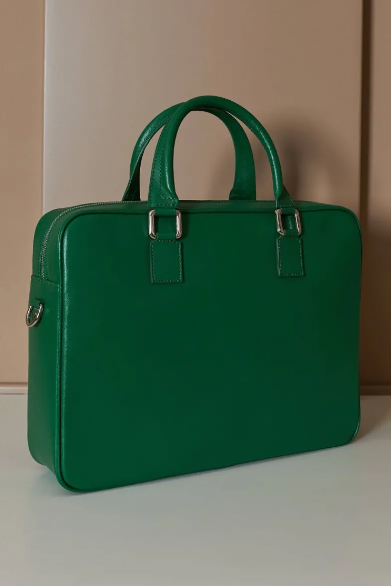 D'Arienzo Justin - Borsa Ventiquattrore in pelle di vitello verde chiaro saffiano con doppia tasca