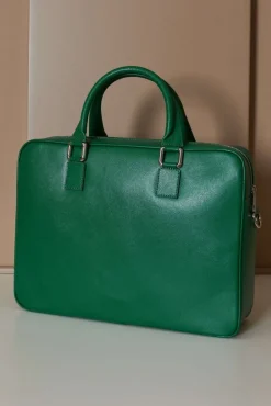 D'Arienzo Justin - Borsa Ventiquattrore in pelle di vitello verde chiaro saffiano con doppia tasca