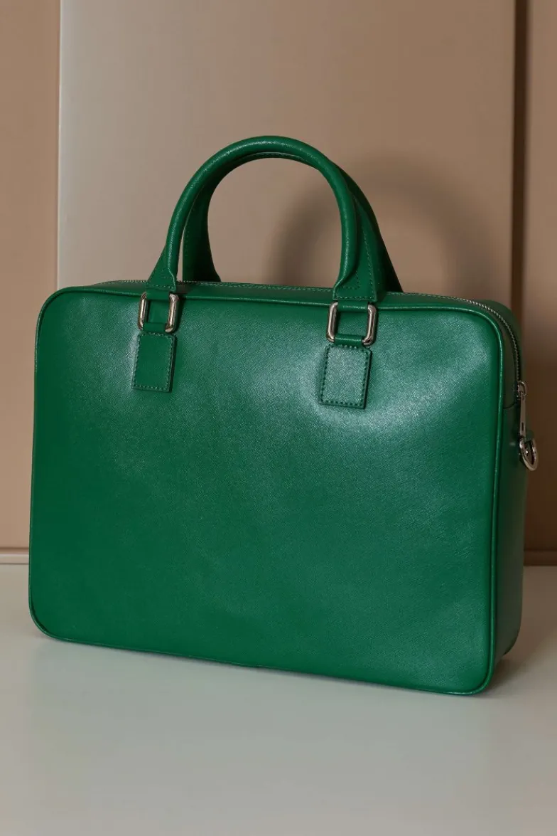 D'Arienzo Justin - Borsa Ventiquattrore in pelle di vitello verde chiaro saffiano con doppia tasca